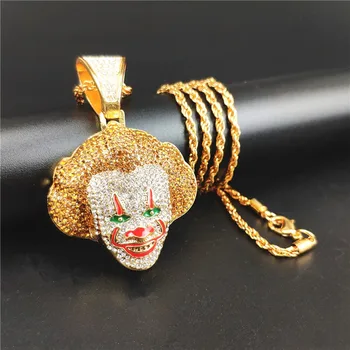 

Hip Hop Buffoon Pendant Necklace Iced Out Crystal Rhinestone Men Women Charm Gold Silver Color Cuban Chain Necklace Jewelry Gift