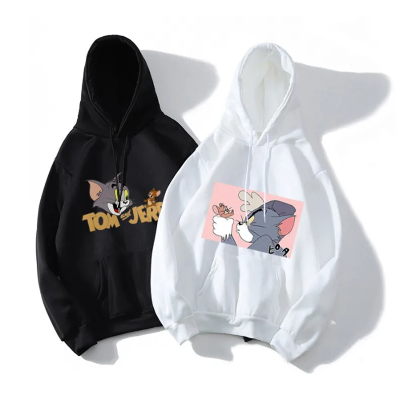 

2019 Autumn Winter MGM Studios Classic Cartoon Cat and Mouse Loose Hooded Long Sleeve Thickened Plus Velvet Coat Kangaroo Pocket