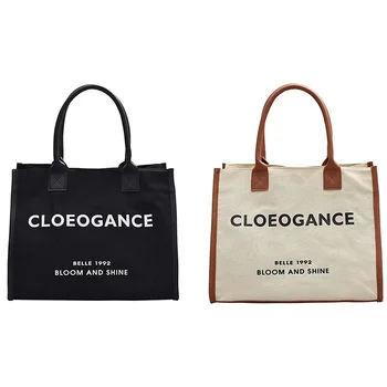 

JHD-Fashion Women's Canvas Large Capacity Shoulder Bag Handbag School Bag Simple Leisure Travel Letter Tote Bag