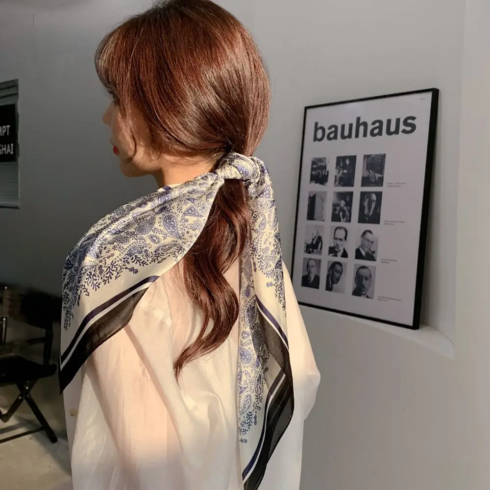 Retro Head Neck Silk Scarf Women Luxury Print Small Scarves Female Flower Stripe Wave Point Headscarf Beach Sunscreen Scarf,scarf accessories