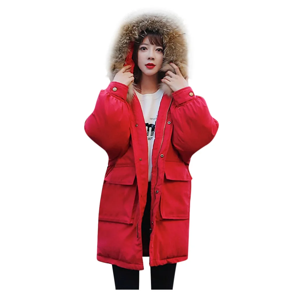 Модная зимняя куртка женская большой меховой пояс с капюшоном, толстые пуховики, парки X-long, Женская куртка, пальто, тонкая теплая зимняя верхняя одежда# J30 - Цвет: Red