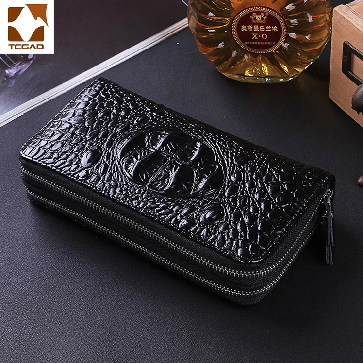 

men's wallet Alligator double zipper Top clutch luxury 100% leather male wallets England style men portefeuille homme money bag