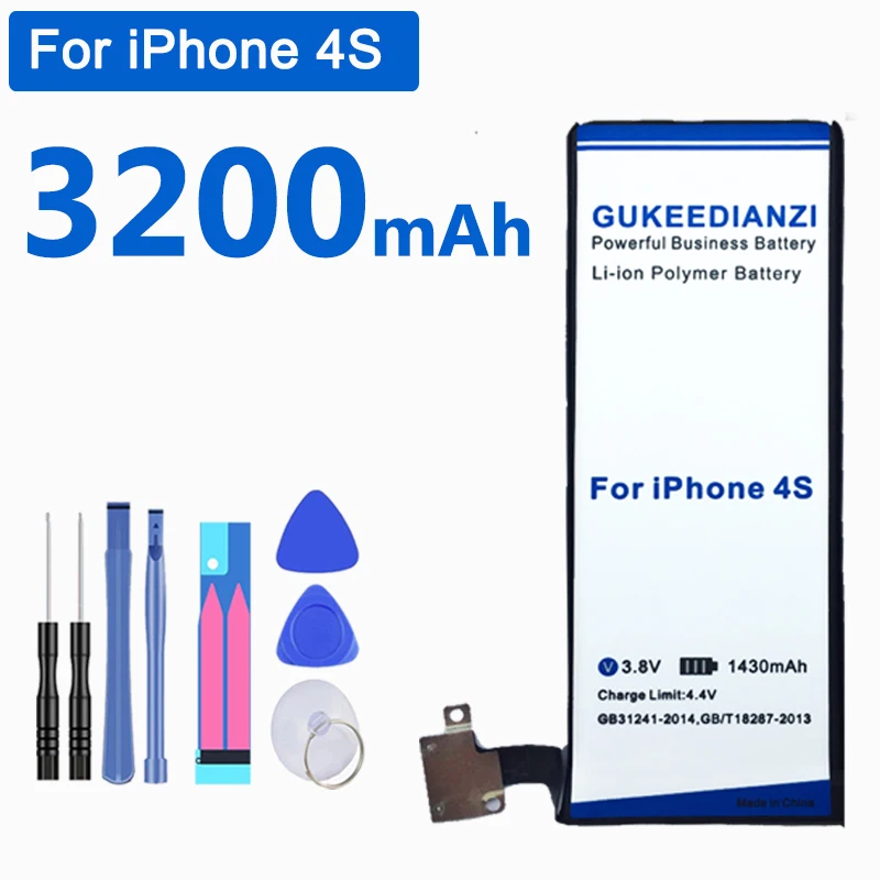 GUKEEDIANZI 3200mAh Replacement Battery For iPhone 4S Rechargeable