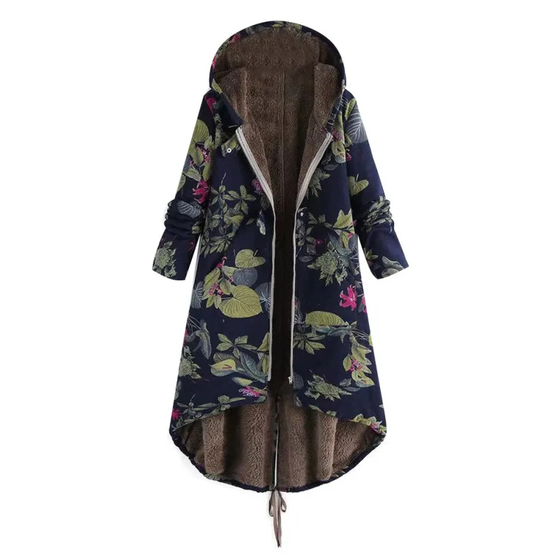 Куртка зимняя Veste Femme пальто с капюшоном для женщин хлопковая стеганая верхняя одежда плюс бархат с длинным рукавом винтажные парки с принтом пальто