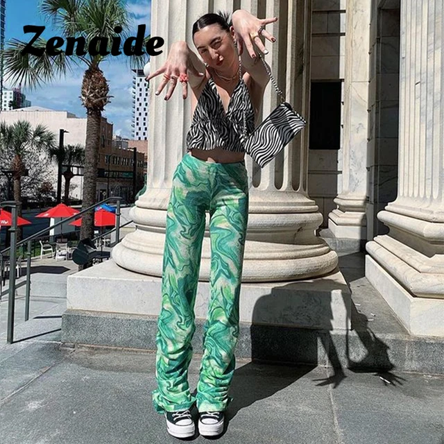 Zenaide Stacked Wide Leg Pants Green 