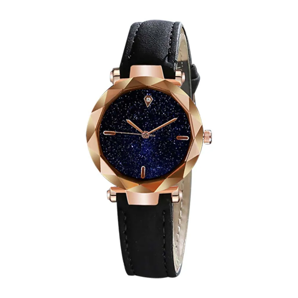 Женские наручные часы montre femme простой и стильный роскошный Звездный циферблат выпуклые зеркальные часы с кожаным ремешком Подарки для женщин