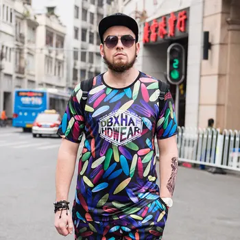 

Plus size men's clothing plus fat short-sleeved t-shirt flow color men's thin section large ice silk