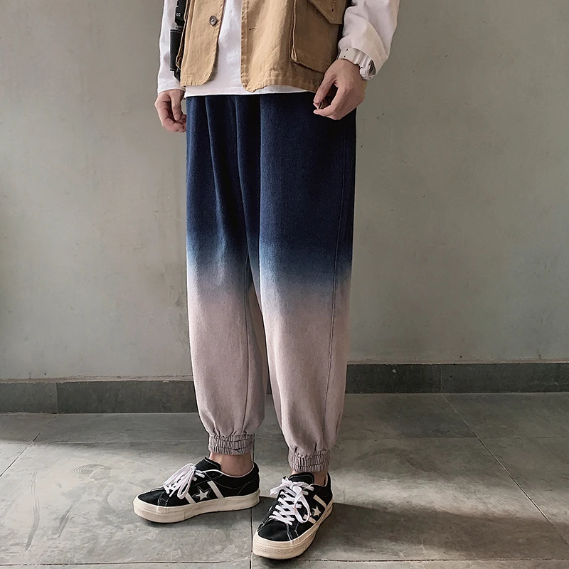 90% OFF Tie-dye Gradient Hip Hop Jeans Men's Fashion Retro Casual Jean Pants Men Streetwear Loose Drawstring Denim Trousers Mens M-5XL