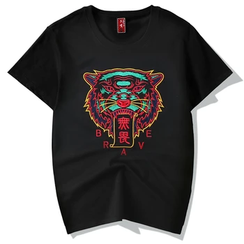 

2020 summer new short-sleeved T-shirt male ins trend loose hip-hop couple tiger head embroidery national tide T