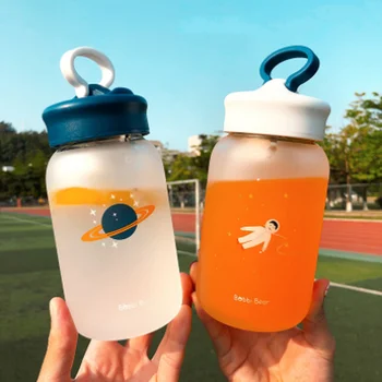 

460ml/600ml Fashion Frosted Water Bottle Glass Cup Creative Space Juice Water Cup with Filter Girl Student Kids Water Bottle