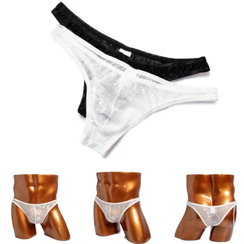 

SAYFUT Men Briefs G-string Thong Sexy Underwear Ultra-thin Breathable Lace Underpants Spandex Seamless Low Rise Underwear White
