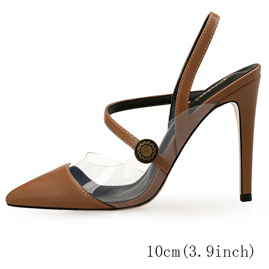 brown 10cm Туфли с острым носком очень высокие каблуки 8 см размера плюс, прозрачные, 12, 44, 11, 43, ремешок, коричневые слинбэки, большие женские туфли-лодочки г. Прозрачная обувь «рюмочка» - Цвет: brown 10cm