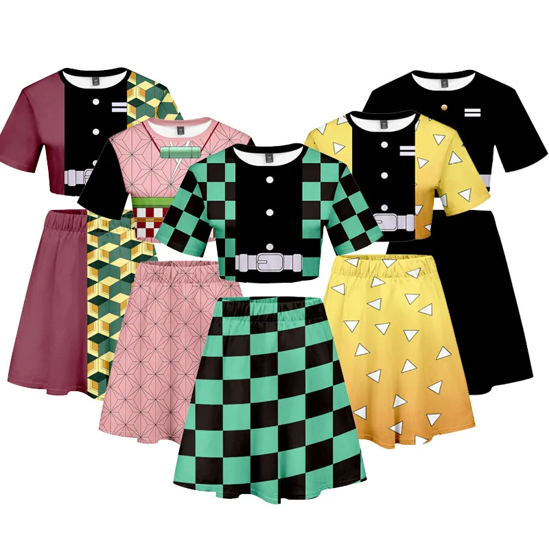 Demon Slayer T shirt And Skirt Suits Kimetsu No Yaiba Woman Exposed
