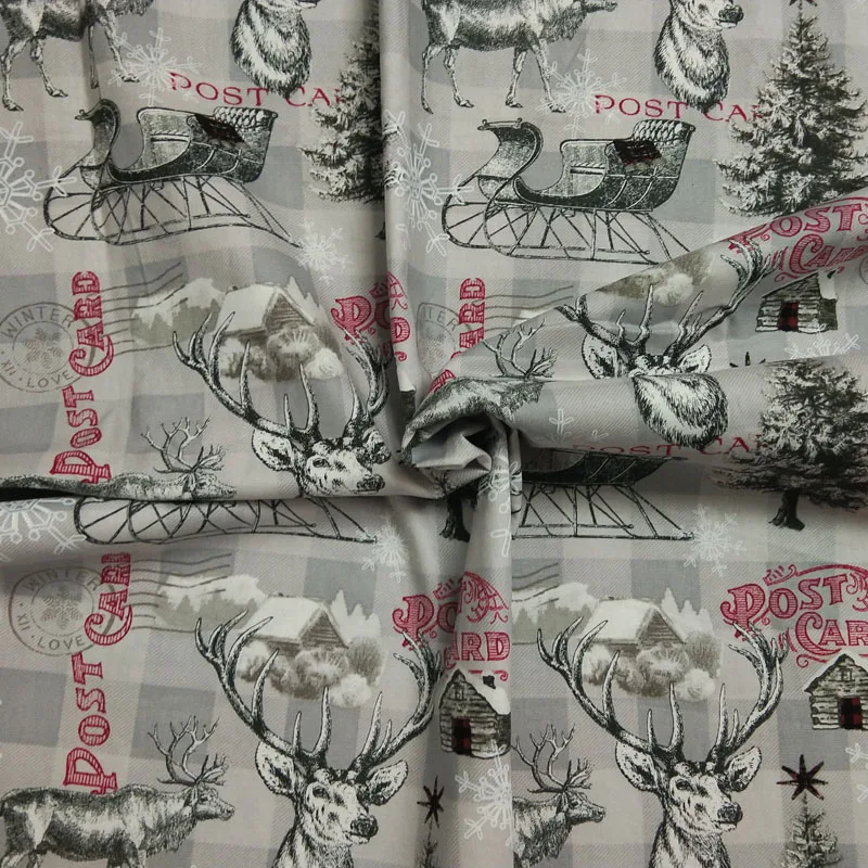 Классический серый Рождественский олень сани Снежинка Дерево печатная хлопковая ткань X'mas ткань пэчворк DIY швейная ткань платье домашний декор