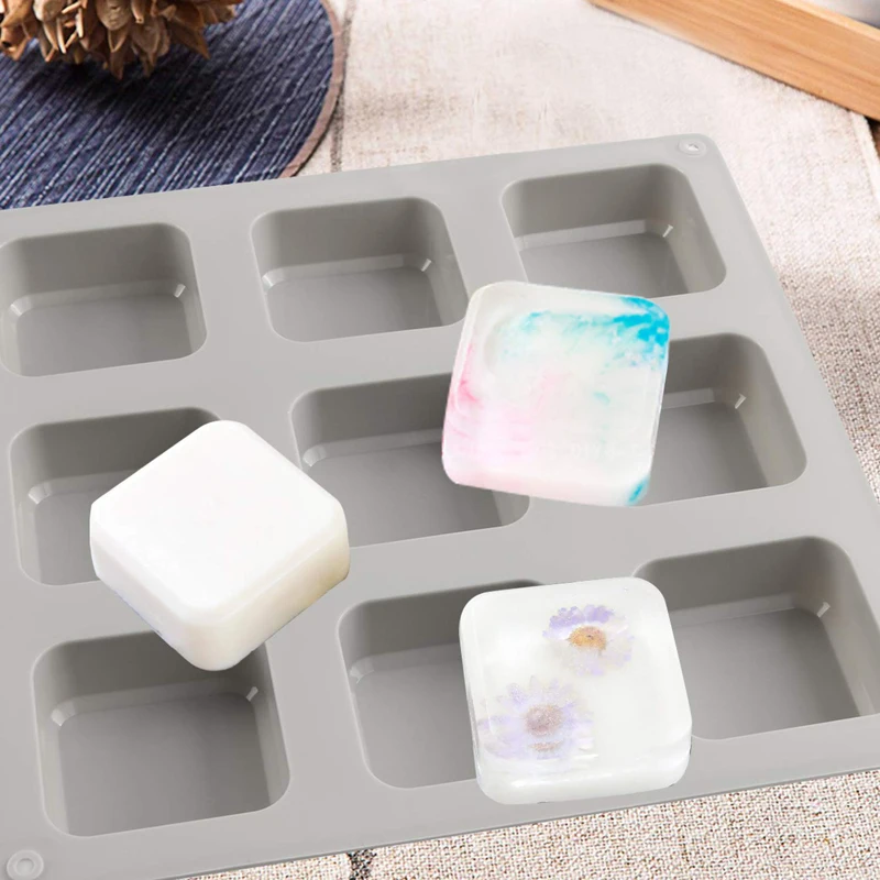 1 Pack Silicone Soap Molds 9 Cavities Square Soap Mold DIY Handmade Silicone Baking Mold Moulds for Making