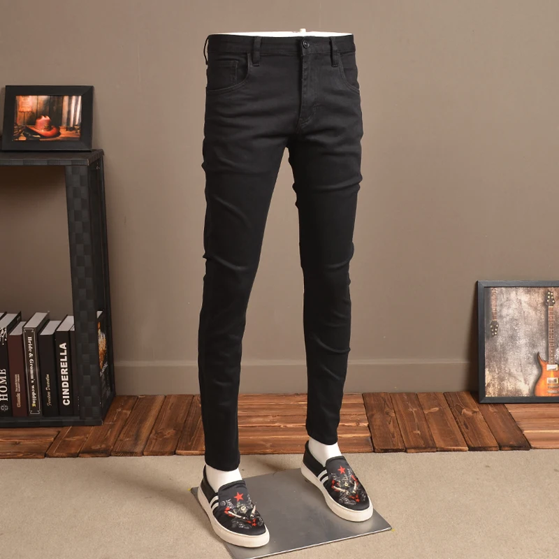 Fashion Mens Skinny Jeans Elastic Thin Streetwear Black dsq Jean Pants for Cowboys Men