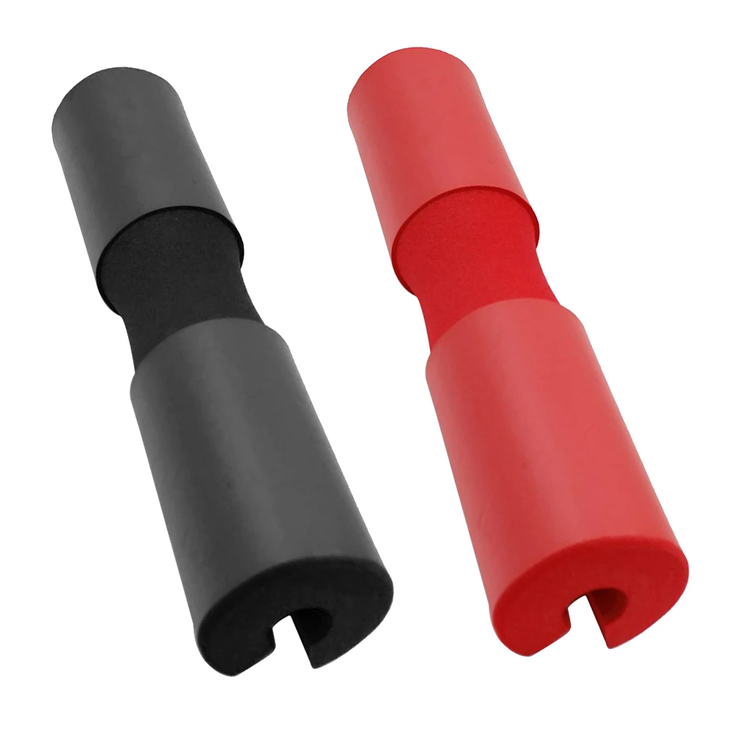 2 Pieces Barbell Squat Pad, Weight Cushion Support Gym Barbell Pad for Standard and Olympic Squat Bar Red and Black