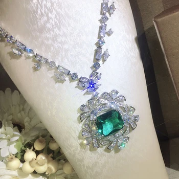 

Luxury brand fashion Copper Jewelry 3A Cubic Zirconia Party Necklace green blue stone flower pendant banquet dinner jewelry