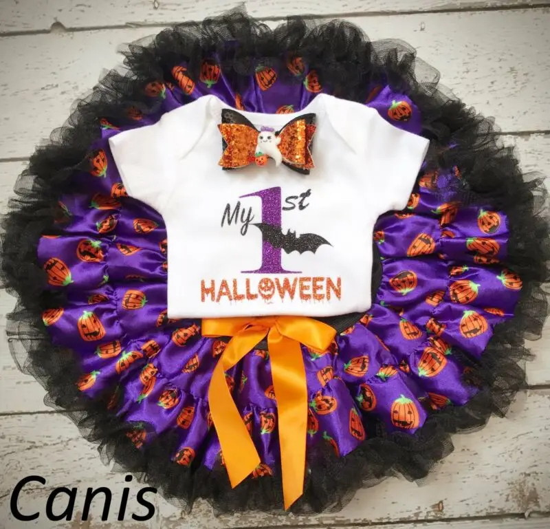 

3PCS Infant Clothing Set Girls Cutest Pumpkin Outfits Baby Halloween Boutique Clothes Orange Tutu Dress set With Headband