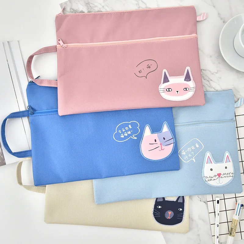 

Cute Double Layer File Holder A4 Zipper Oxford Canvas A5 File Bag Students Stationery Bag Pencil Case Cartoon Fabric