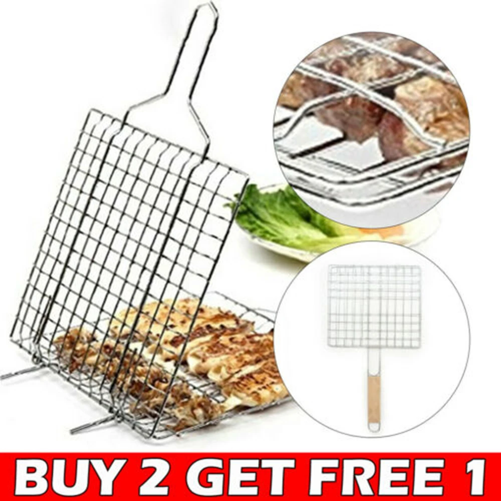 Bbq Skillet Basket Fish Grill Folder Carbon Steel Grill Basket Fish Net