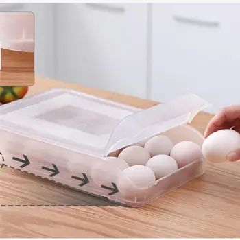 

1Pc Stackable Plastic Egg Box Multifunctional Egg Tray Large Capacity Refrigerator Crisper Home Kitchen Egg Holder (White)