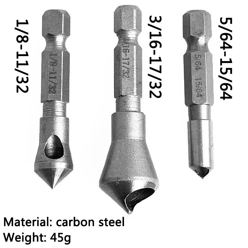 3Pcs/Set HSS Countersink Deburring Drill Bit Metal Taper Hole Saw Cutter Chamfering Power Drills Hand Tool Bits Cutting