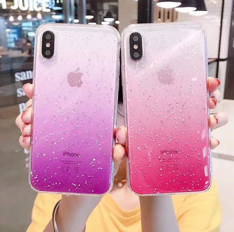 Роскошный градиентный Блестящий блестящий чехол для iPhone 11 8 7 6s Plus Прозрачный X XR XS