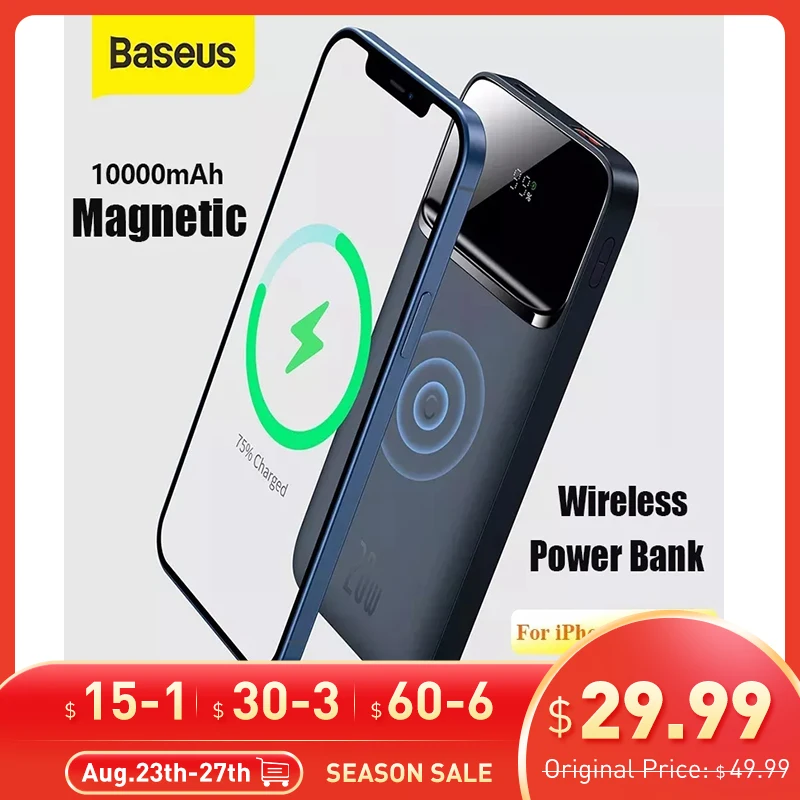 Hot Products! Baseus Power Bank 10000mAh Wireless Charger PD 20W Fast Charger External Battery Portable wireless charging For iPhone12 Series