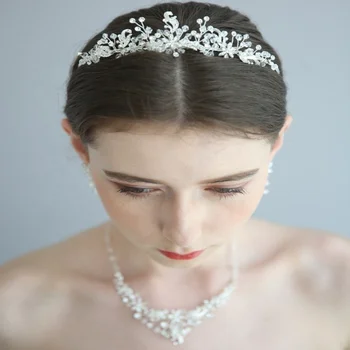

NPASON 2020 Newest Crystal Rhinestone Hair Tiara Crown Necklace Earring Bridal Jewelry Silver Floral Wedding Jewelry Sets