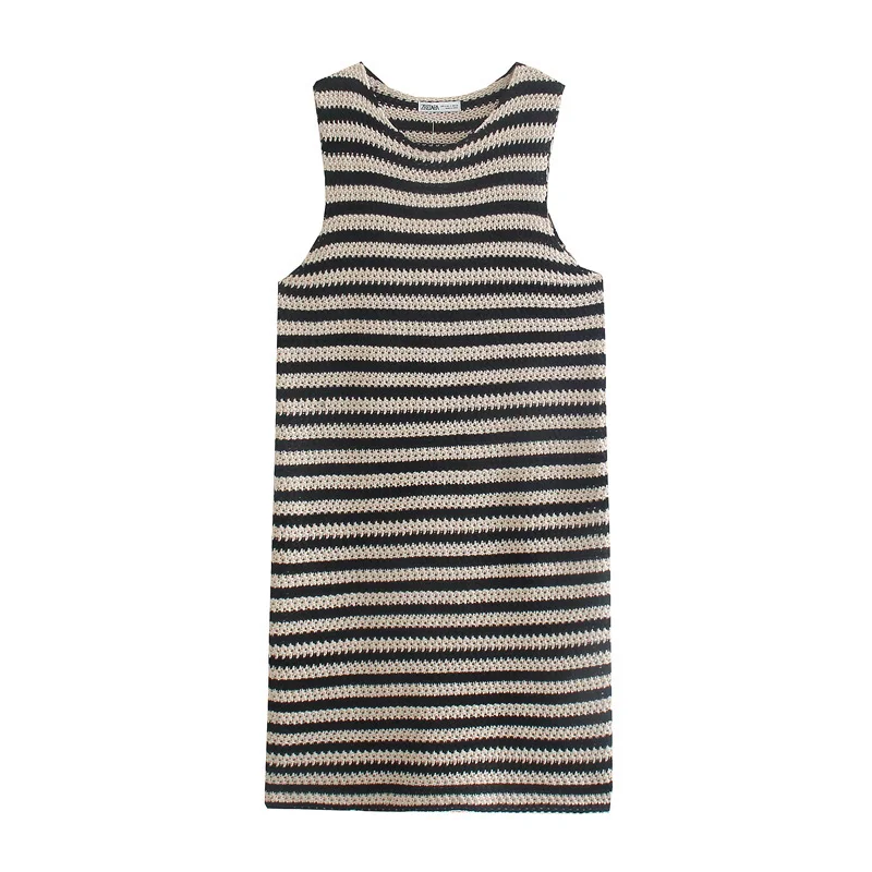 

Woman 2022 Summer Autumn White Black Oversize Stripe Dress Loose Casual Sleeveless Classic Fashion Round Neck Holiday Stylish