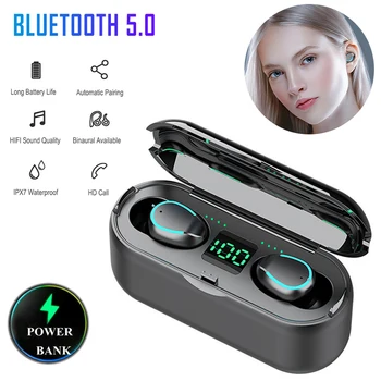 

Wireless Earphone Bluetooth 5.0 F9 TWS Wireless Bluetooth Headphone LED Display With 2000mAh Power Bank Headset With Microphone