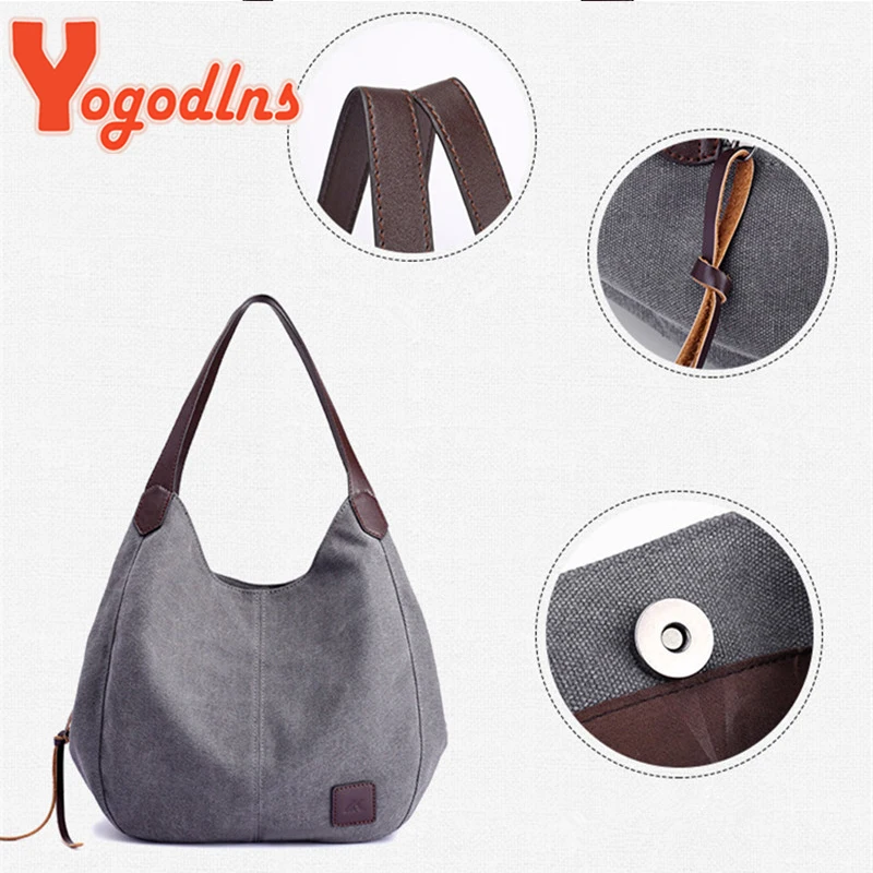 Yogodlns Vintage Canvas Handbag Women Large Capacity Shoulder Bag Casual Handle Bag New Fashion Hot Lady Shopping Handbag bolso