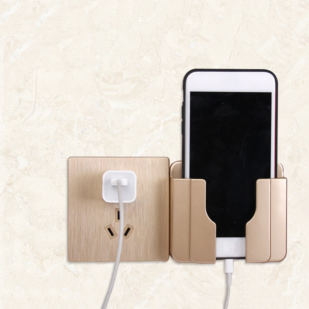 

Universal Practical Wall Mounted Phone Holder Socket Multifunctional Stand Adhesive Mobile Phone Charge Sopport Rack Shelf