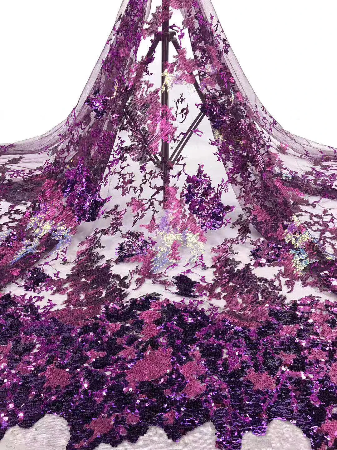 

New Style French Nigerian Sequins Mesh Lace African Tulle Sequence Lace Fabric High Quality Lace For Wedding Dress 5 Yards ZP973