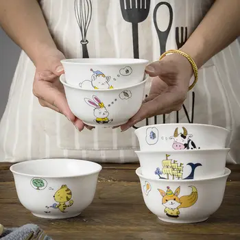

Cutlery Bowl Cute Cartoon Ceramic Personality Eating Bowl Household Bowl Square Bowl Creative Ramen Bowl Soup Bowl Glass Bowl