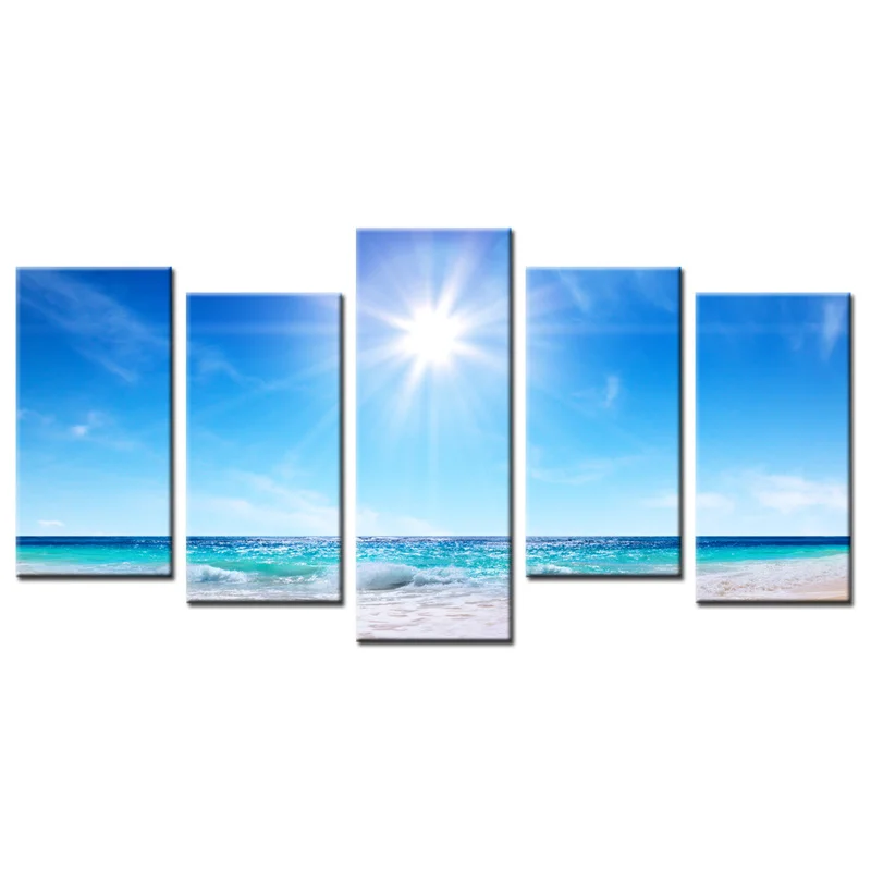 5 Pieces Canvas Posters and Prints Living Room Blue Sky and Ocean Home