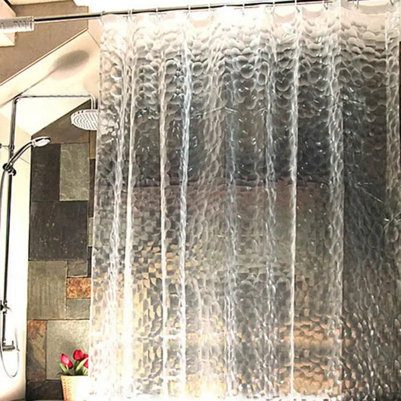 3D Wave Shower Curtain 1.8/2 Meter EVA Translucent Shower Curtains Bathroom Curtain Moldproof Waterproof Bathroom Curtain