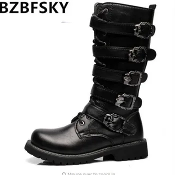 

Army Boots Men High Military Combat Boots Metal Buckle Punk Mid Calf Male Motorcycle Boots Lace Up Men's Shoes Rock Punk Boots