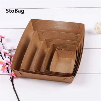 

StoBag 50pcs Hamburger Packaging Kraft Paper Box Birthday Party Baby Shower Boat Style Boxes Kind Favor Chocolate Pack Oil-proof