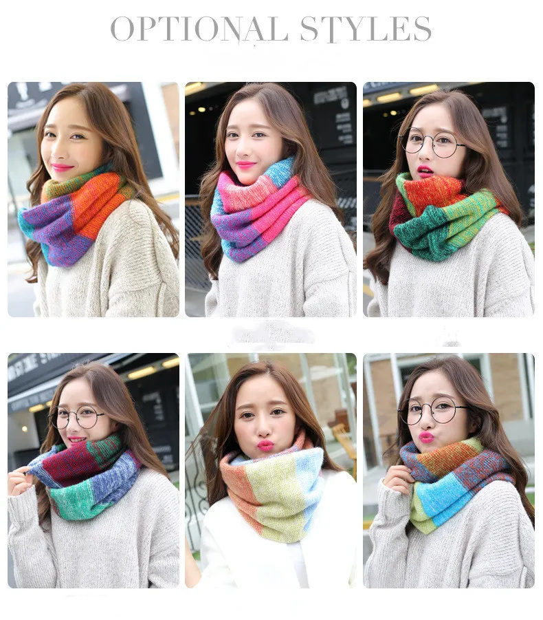 

Soft Mohair Scarf Winter Warm Scarves Warm Knit Circle Neck Colorful Scarf Wool Shawl New Arrival Neck Warmer For Women Girls