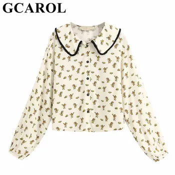 

GCAROL 2020 Spring Summer Women’year of the Mouse blouse Peter Pan Collar Shirt Streetwear Short Top Casual Cartoon Smock