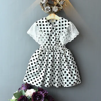 

Fashion Polka Dot Princess Dress Lace Patchwork Peter Pan Collar Girls Dress 2020 New Summer Sleeveless Sundress 1-6 Years