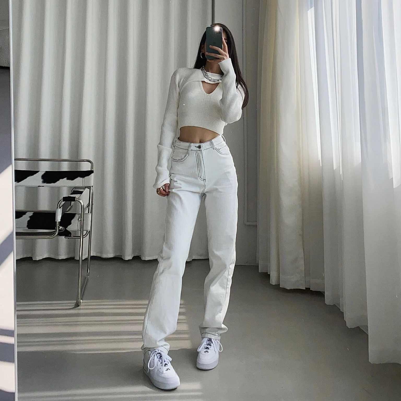 Korean Fashion White Jeans for Women 