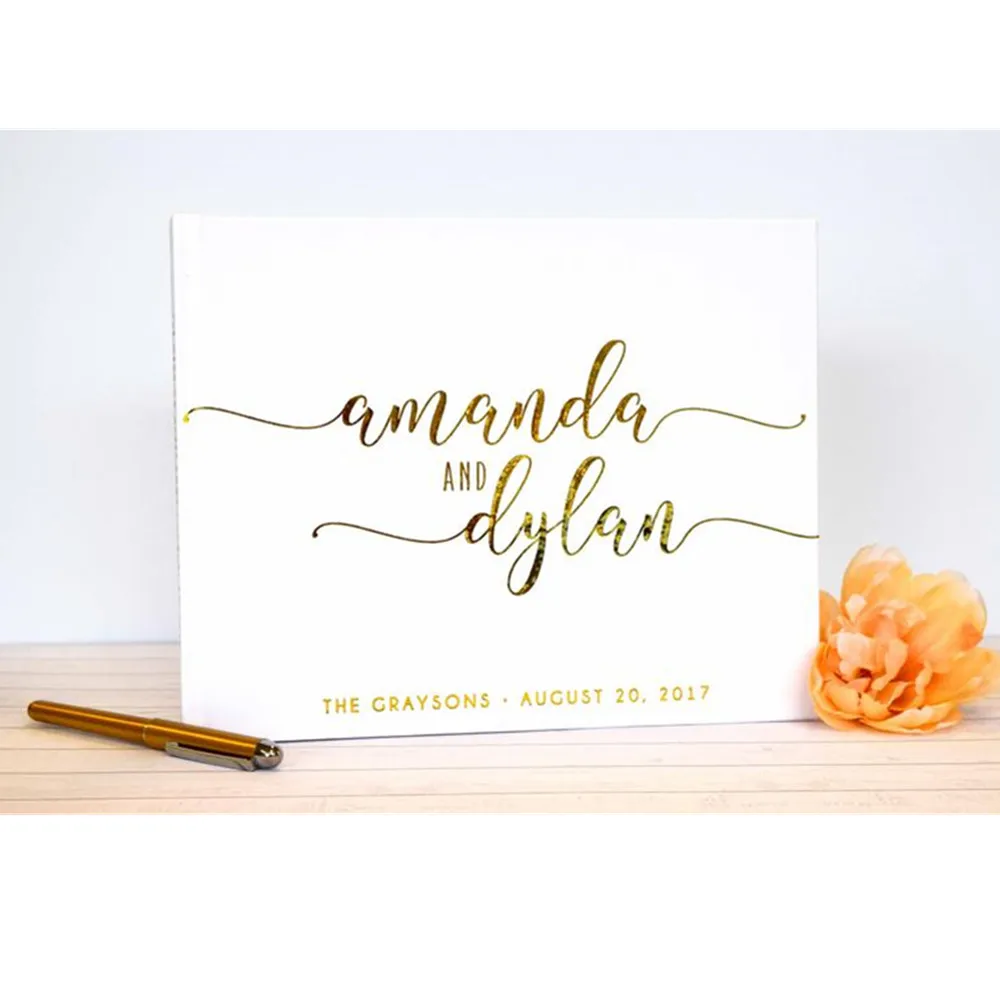 

Foil gold horizontal Wedding Guestbook Custom name Guest Book Alternative ideas book guest sign in book baby shower photo album