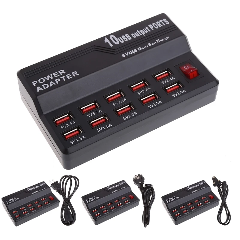 

10 USB Port Hub Fast Charging Station Wall Travel Desktop Charger Power Adapter