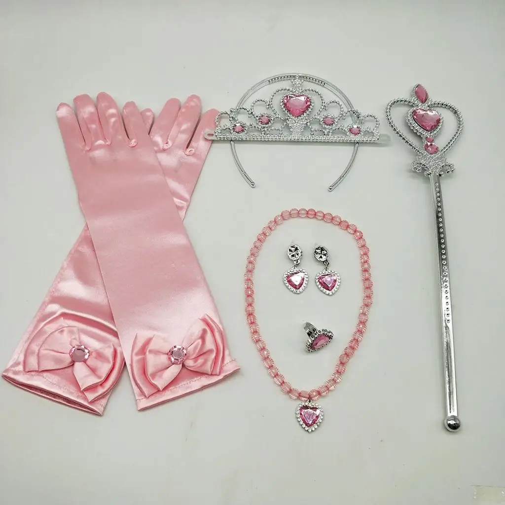 Girl Fairy Princess Beautiful Dress Girl Fancy Dress Costume Pink Blue Gloves Wand Tiara Jewelry Set