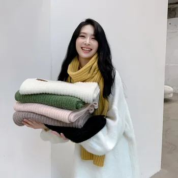 

2019 Winter New Women Solid Color Knitted Scarf Imitate Cashmere Wool Keep Warm Soft Scarves Stylish Female Thick Long Scarf