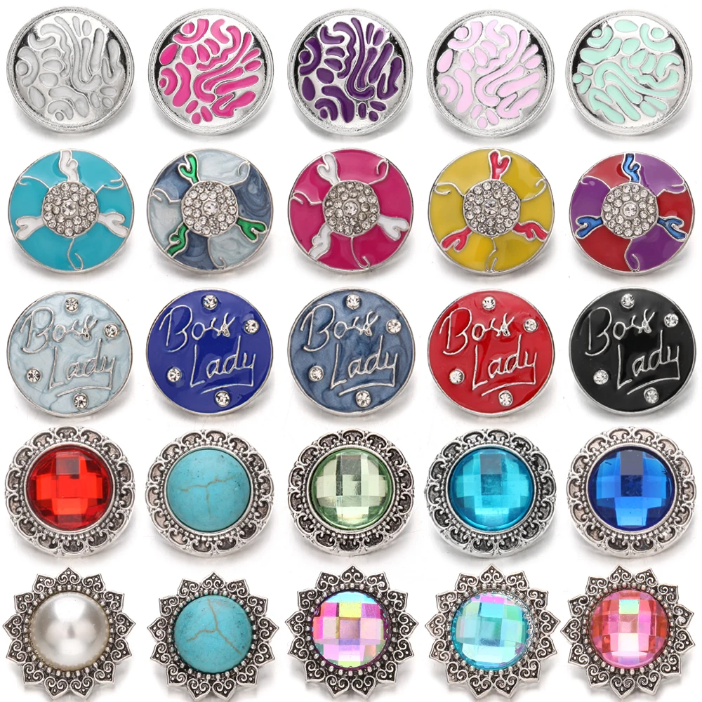 10pcs/lot Metal Flower Snap Charms 18mm Snap Button For 20mm Snap Jewelry HM022 
