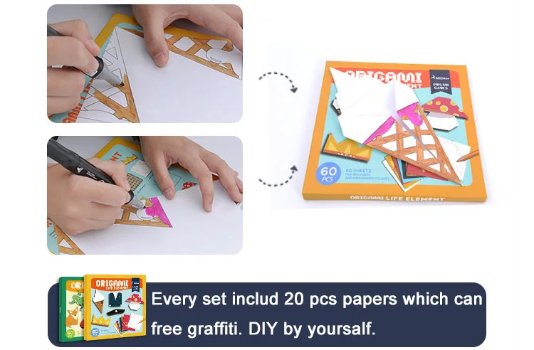 Mideer origami toy 60 pcs/set kids handcraft origami paper animals/life element DIY paper toys 11-406
